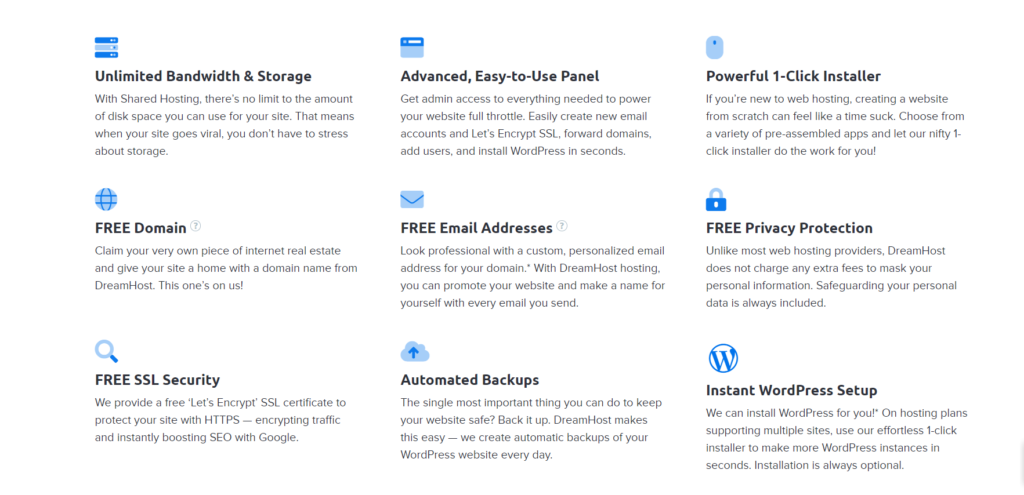 DreamHost web hosting review all features